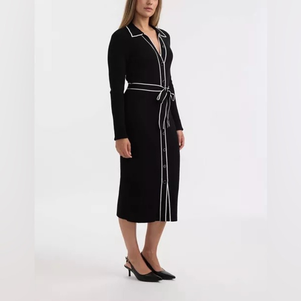 Max Studio Women’s Button Front Long Dress with Contrast Tipping - Picture 3 of 6